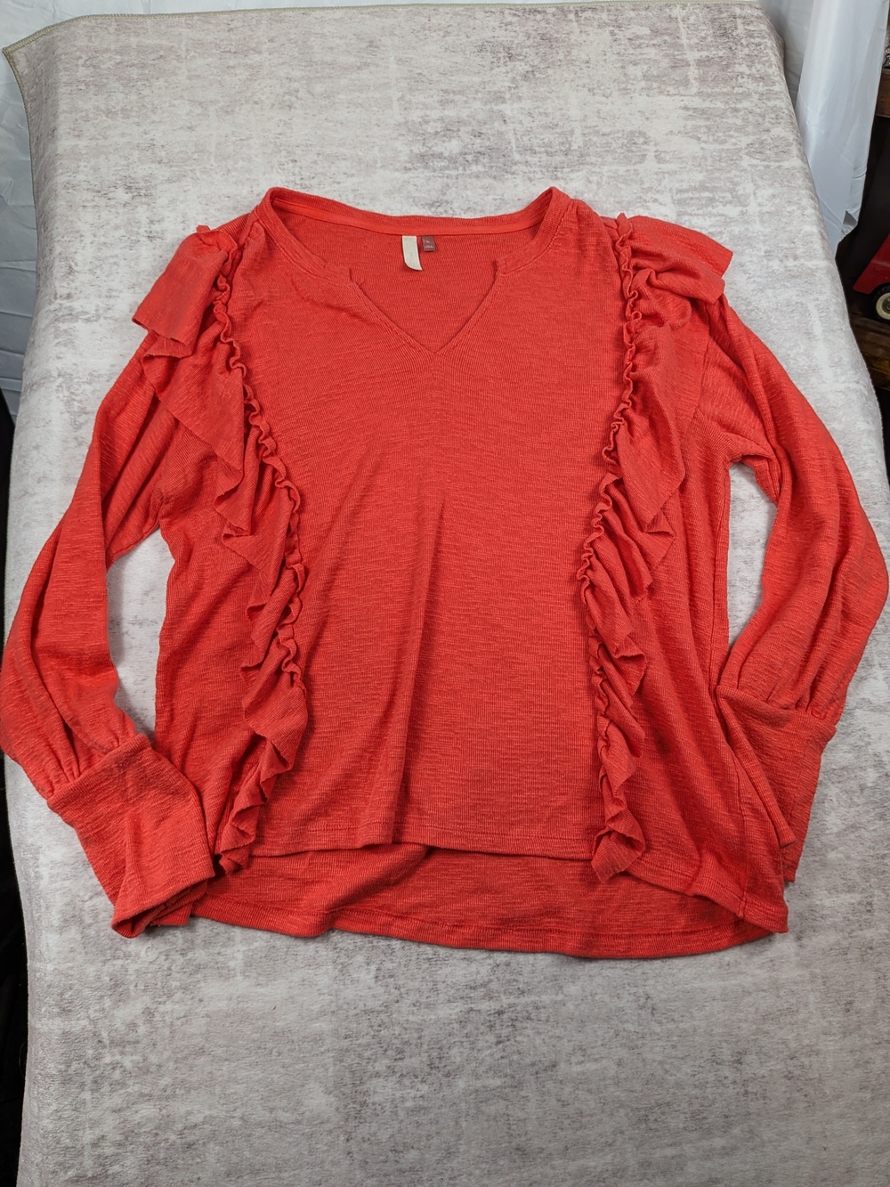 Pilcro Coral V-Neck Ruffle-Trim Long Sleeve Top